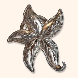 Vintage Dauplaise Signed Starfish Nautical Silver Tone Scarf Clip